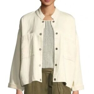 NWT Eileen Fisher Jacket S/M Undyed‎ ECRU Organic Cotton Channels Boxy Mandarin